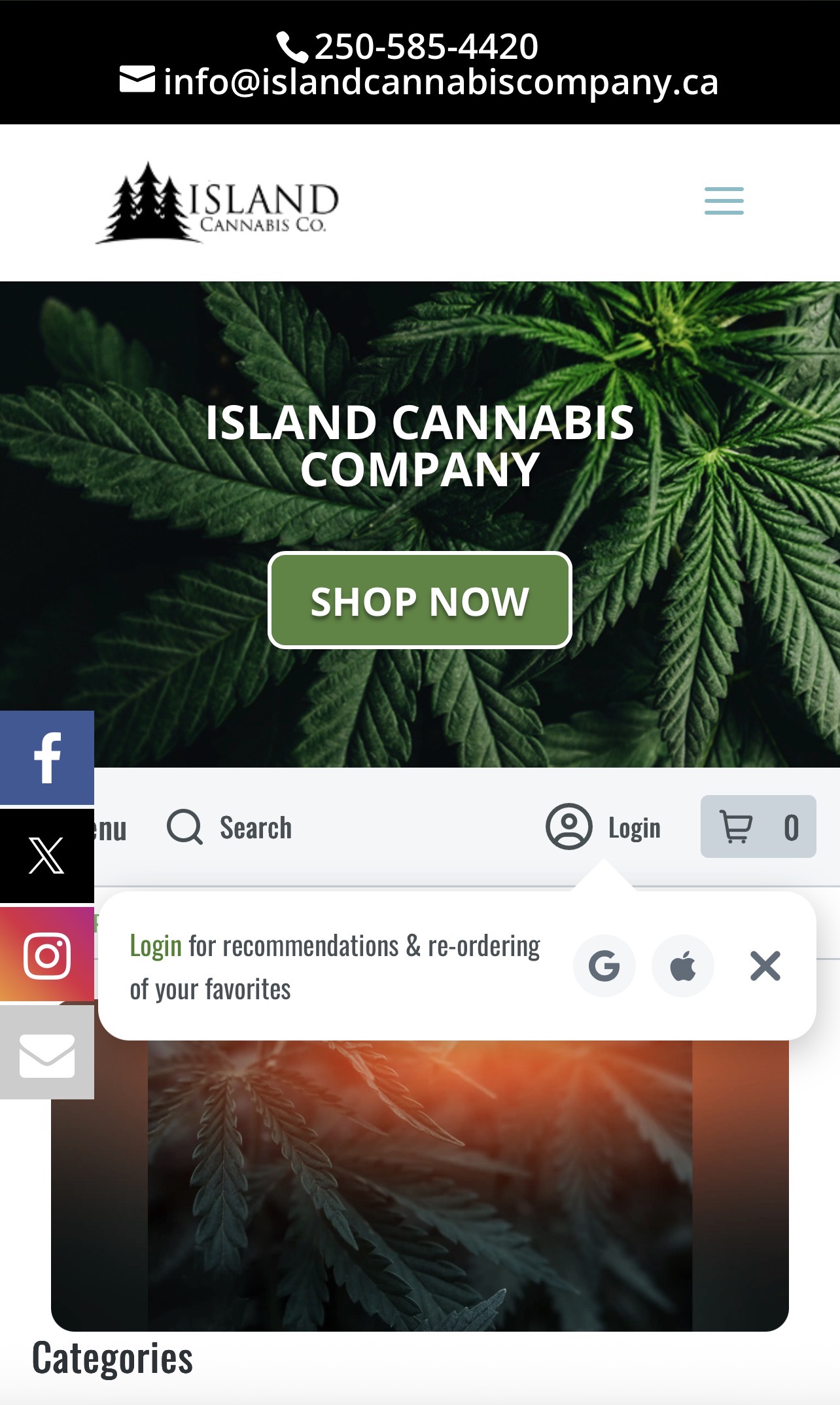 Island Cannabis view on mobile