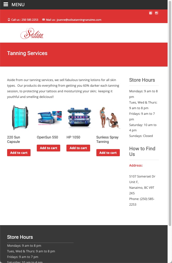 Mobile optimized Solisa Tanning website in Nanaimo