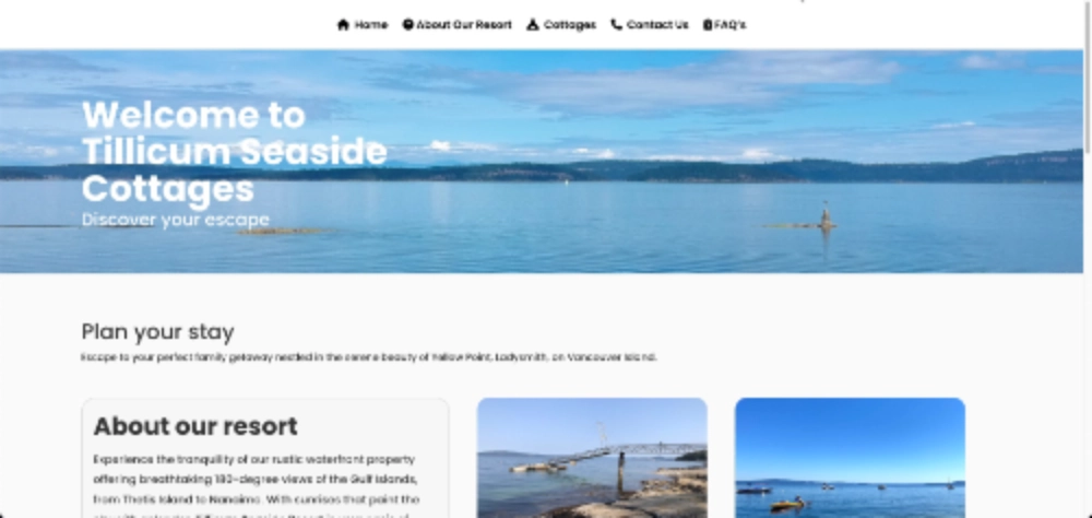 Tillicum Seaside Resort website displayed on desktop