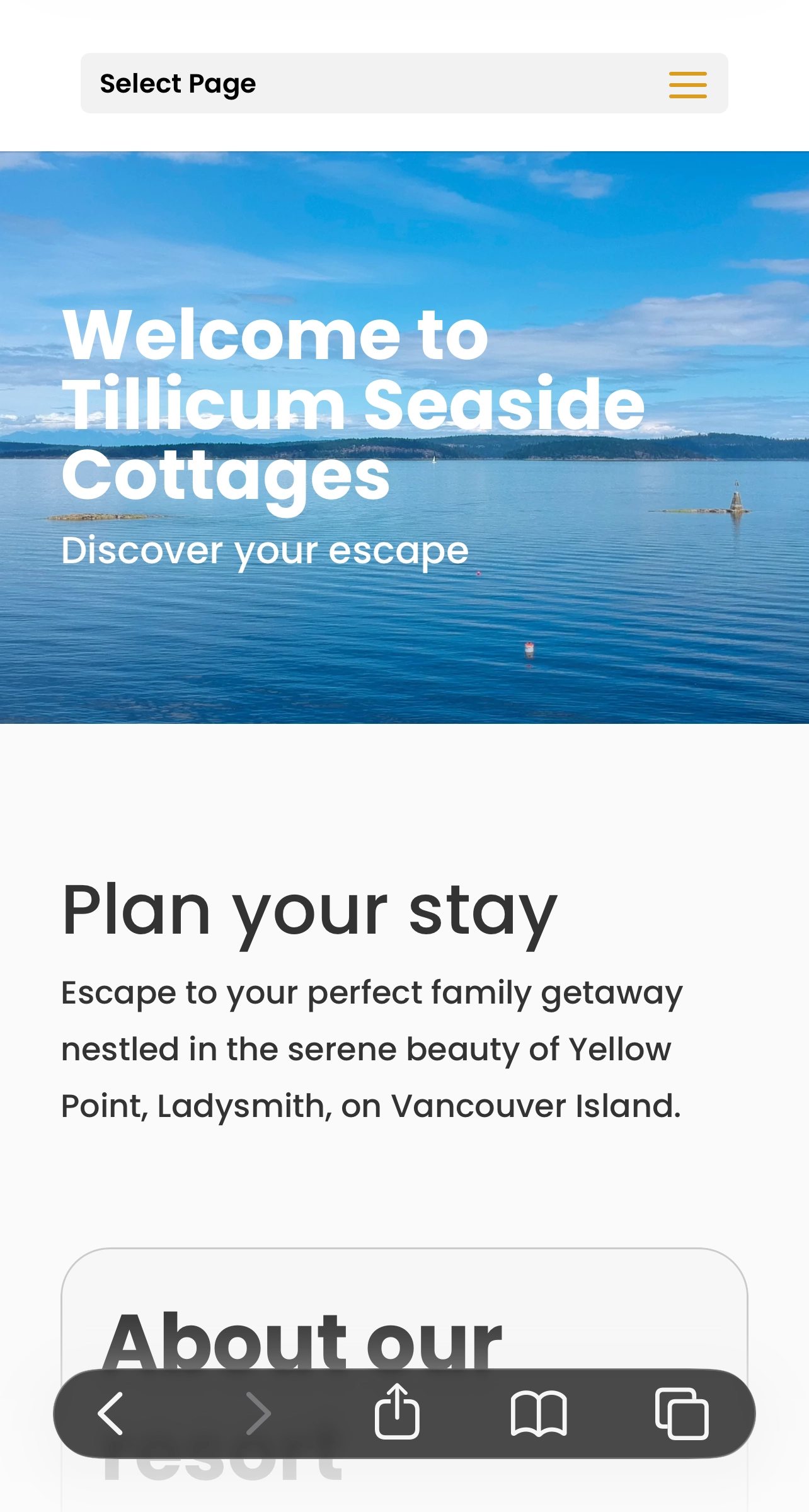Mobile view of the Tillicum Seaside Resort website